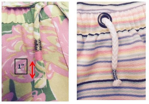 Image illustrates example of acceptable drawstring ends